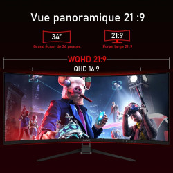 Gawfolk 34 Pouces PC Écran Ultra Large 1500R incurvé 144Hz Gaming Computer Moniteur,21:9 UWQHD(3440x1440),Adaptive Sync，HDR，178 