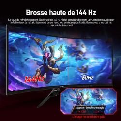 Gawfolk 34 Pouces PC Écran Ultra Large 1500R incurvé 144Hz Gaming Computer Moniteur,21:9 UWQHD(3440x1440),Adaptive Sync，HDR，178 