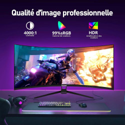 Gawfolk 34 Pouces PC Écran Ultra Large 1500R incurvé 144Hz Gaming Computer Moniteur,21:9 UWQHD(3440x1440),Adaptive Sync，HDR，178 