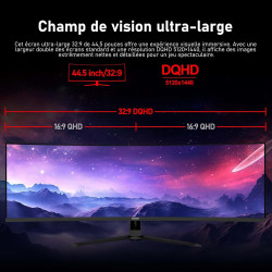 Gawfolk Écran PC Gaming incurvé Ultra-Large 45 Pouces, courbure 1500R, Moniteur DQHD(5120×1440), 240Hz, 1ms, FreeSync, 120% sRGB