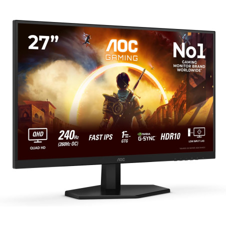 AOC Gaming Moniteur Q27G42ZE 27 Pouce 260Hz, Fast IPS Dalle, 0.3ms MPRT, HDR10, G-Sync Compatible, (2560x1440 HDMI 1x 2.0 DP 1x 