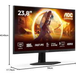 AOC Moniteur Q24G4RE 23.8 180Hz Fast IPS Dalle, 1ms GtG, HDR10, G-Sync Compatible, (2560x1440 HDMI 1x 2.0 DP 1x 1.4) Noir