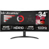 LG UltraWide™ 34WR50QK-B Ecran PC Ultra Large 34" - Dalle VA résolution QHD (3440 x 1440), 5ms GtG 100Hz, HDR 10, sRGB 90% (CIE1