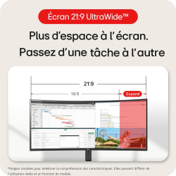 LG UltraWide™ 34WR50QK-B Ecran PC Ultra Large 34" - Dalle VA résolution QHD (3440 x 1440), 5ms GtG 100Hz, HDR 10, sRGB 90% (CIE1