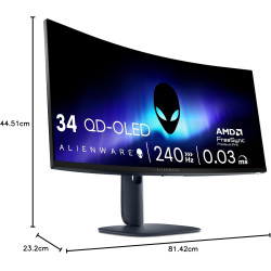 Alienware 34 écran pc gaming - aw3425dw, wqhd (3440x1440), 21:9 1800r incurvé, 240hz, qd oled, 0.03ms, compatible nvidia g-sync,