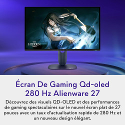 Alienware 27 écran gaming - aw2725d, qhd (2560x1440), 280hz, qd-oled, 0.03ms, compatible nvidia g-sync, amd freesync premium pro