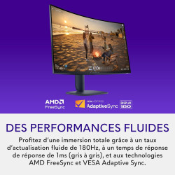 Alienware 32 Écran PC Gaming - AW3225DM, QHD (2560x1440), 1500R Incurvé, 180Hz, VA, 1ms, AMD FreeSync, VESA AdaptiveSync, 95% DC