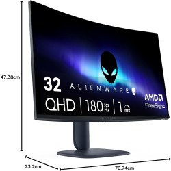 Alienware 32 Écran PC Gaming - AW3225DM, QHD (2560x1440), 1500R Incurvé, 180Hz, VA, 1ms, AMD FreeSync, VESA AdaptiveSync, 95% DC