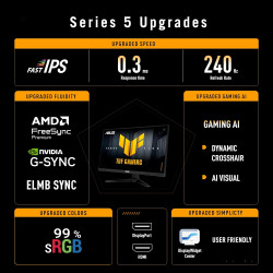 ASUS Moniteur Gaming TUF VG279QM5A – 27", Full HD, Fast-IPS, 240Hz, 0,3ms, G-Sync, FreeSync Premium, ELMB Sync, 99% sRGB, Displa