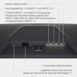 Dell 24 Écran PC Gaming - SE2425HG, Full HD (1920x1080), 200Hz, Fast IPS, 1ms, AMD FreeSync Premium, 99% sRGB, VESA (100x100mm),