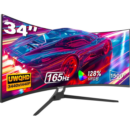 Gawfolk Écran PC Incurvé 34 Pouces, Moniteur Gaming 1500R 165Hz, Ecran PC UWQHD 2K 3440x1440, 128% sRGB, 1ms MPRT,Interface HDMI