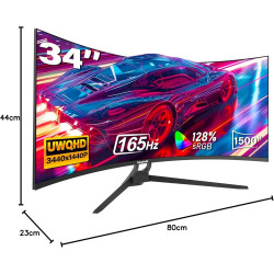 Gawfolk Écran PC Incurvé 34 Pouces, Moniteur Gaming 1500R 165Hz, Ecran PC UWQHD 2K 3440x1440, 128% sRGB, 1ms MPRT,Interface HDMI