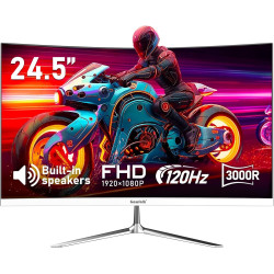 Gawfolk Écran PC Incurvé 24.5 Pouces, Moniteur Gaming 120Hz 3000R, Ecran PC FHD 1920x1080P, 100% sRGB, 1ms MPRT, Haut Parleurs I
