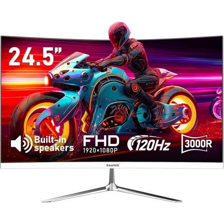 Gawfolk Écran PC Incurvé 24.5 Pouces, Moniteur Gaming 120Hz 3000R, Ecran PC FHD 1920x1080P, 100% sRGB, 1ms MPRT, Haut Parleurs I