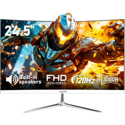 Gawfolk Écran PC Incurvé 24.5 Pouces, Moniteur Gaming 120Hz 3000R, Ecran PC FHD 1920x1080P, 100% sRGB, 1ms MPRT, Haut Parleurs I