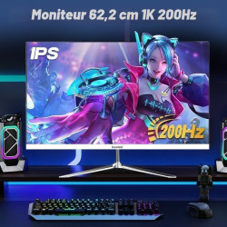 Gawfolk Écran PC 24.5 Pouces, Moniteur Gaming 200Hz, Ecran PC FHD 1920x1080, 100% sRGB, 1ms MPRT, Haut Parleurs Intégrés, Interf