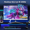 Gawfolk Écran PC 24.5 Pouces, Moniteur Gaming 200Hz, Ecran PC FHD 1920x1080, 100% sRGB, 1ms MPRT, Haut Parleurs Intégrés, Interf
