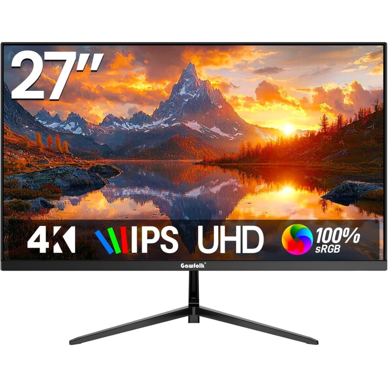 Gawfolk Écran PC 27 Pouces, Moniteur Gaming, Ecran PC UHD 4K 3840x2160 60Hz, 100% sRGB, 1ms MPRT,Interface HDMI & DP, Protection