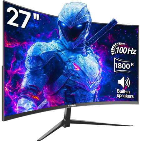 Gawfolk Écran PC Incurvé 27 Pouces, Moniteur Gaming 1800R 100Hz, Ecran PC FHD 1920x1080, 100% sRGB, 1ms MPRT, Haut Parleurs Inté