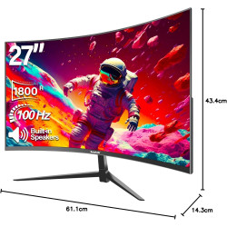 Gawfolk Écran PC Incurvé 27 Pouces, Moniteur Gaming 1800R 100Hz, Ecran PC FHD 1920x1080, 100% sRGB, 1ms MPRT, Haut Parleurs Inté