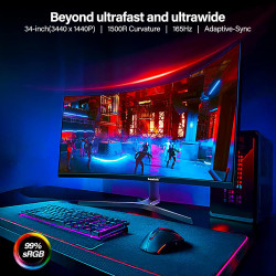 Gawfolk Écran PC Incurvé 34 Pouces, Moniteur Gaming 1500R 165Hz, Ecran PC UWQHD 3440x1440P, 100% sRGB, 1ms MPRT,Interface HDMI &