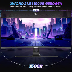 Gawfolk Écran PC Incurvé 34 Pouces, Moniteur Gaming 1500R 240Hz, Ecran PC UWQHD 3440x1440P, 100% sRGB, 1ms MPRT, Interface HDMI 