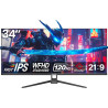 Gawfolk Écran PC 34 Pouces, Moniteur Gaming 120Hz, Ecran PC QHD 2K 256x144, 1% sRGB, 1ms MPRT, Haut Parleurs Intégrés, Interface