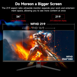 Gawfolk Écran PC 34 Pouces, Moniteur Gaming 120Hz, Ecran PC QHD 2K 256x144, 1% sRGB, 1ms MPRT, Haut Parleurs Intégrés, Interface