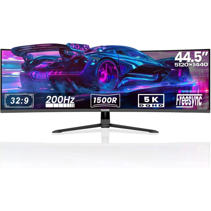 Gawfolk Écran PC Incurvé 44.5 Pouces, Moniteur Gaming 1500R 200Hz, Ecran PC DQHD 5120x1440P, 100% sRGB, 1ms MPRT, Interface HDMI