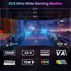 Gawfolk Écran PC Incurvé 44.5 Pouces, Moniteur Gaming 1500R 200Hz, Ecran PC DQHD 5120x1440P, 100% sRGB, 1ms MPRT, Interface HDMI
