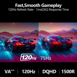 Gawfolk Écran PC Incurvé 49 Pouces, Moniteur Gaming 1500R 120Hz, Ecran PC Relevable，HDR 5K 5120x2880, 100% sRGB, 1ms MPRT, Inter