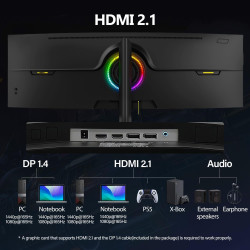 Gawfolk Écran PC Incurvé 49 Pouces, Moniteur Gaming 1500R 120Hz, Ecran PC Relevable，HDR 5K 5120x2880, 100% sRGB, 1ms MPRT, Inter