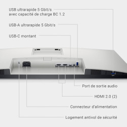 Dell S2722QC USB-C 27" 4K UHD (3840x2160) Écran PC, 60Hz, IPS, 4ms, AMD FreeSync, 99% sRGB, HDR, Haut-parleurs intégrés, USB-C, 