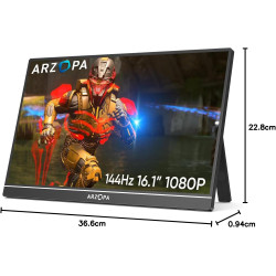 ARZOPA Écrans Portable 16,1" 144 Hz avec béquille, 106% sRGB 1920 × 1080P FHD HDR 144 Hz, Ultra Fin-Protection des Yeux-Deuxième