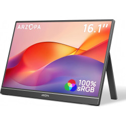 ARZOPA Écran Portable 16,1" IPS FHD 1080P, Moniteur Portable USB-C/HDMI avec Tige Unique,100% sRGB, HDR, Écran Léger Ultra-Mince