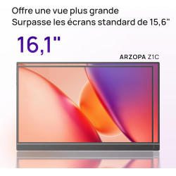 ARZOPA Écran Portable 16,1" IPS FHD 1080P, Moniteur Portable USB-C/HDMI avec Tige Unique,100% sRGB, HDR, Écran Léger Ultra-Mince