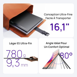 ARZOPA Écran Portable 16,1" IPS FHD 1080P, Moniteur Portable USB-C/HDMI avec Tige Unique,100% sRGB, HDR, Écran Léger Ultra-Mince