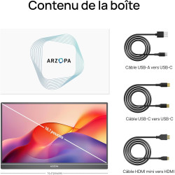 ARZOPA Écran Portable 16,1" IPS FHD 1080P, Moniteur Portable USB-C/HDMI avec Tige Unique,100% sRGB, HDR, Écran Léger Ultra-Mince