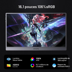 ARZOPA Écran Portable 16,1'' 144 Hz avec Sac de Rangement, 106% sRGB 1920 × 1080p FHD HDR 144 Hz, Ultra-Fin - Second écran Exter