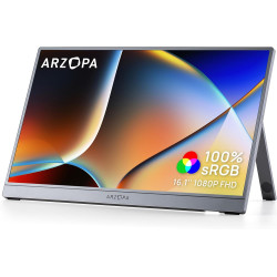 ARZOPA Ecran Portable 16,1" FHD 1080P, Moniteur Portable IPS 100% sRGB avec Pied Réglable, Affichage Ultra-Mince à Gamme de Coul