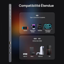 ARZOPA Ecran Portable 16,1" FHD 1080P, Moniteur Portable IPS 100% sRGB avec Pied Réglable, Affichage Ultra-Mince à Gamme de Coul