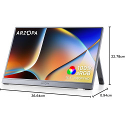 ARZOPA Ecran Portable 16,1" FHD 1080P, Moniteur Portable IPS 100% sRGB avec Pied Réglable, Affichage Ultra-Mince à Gamme de Coul