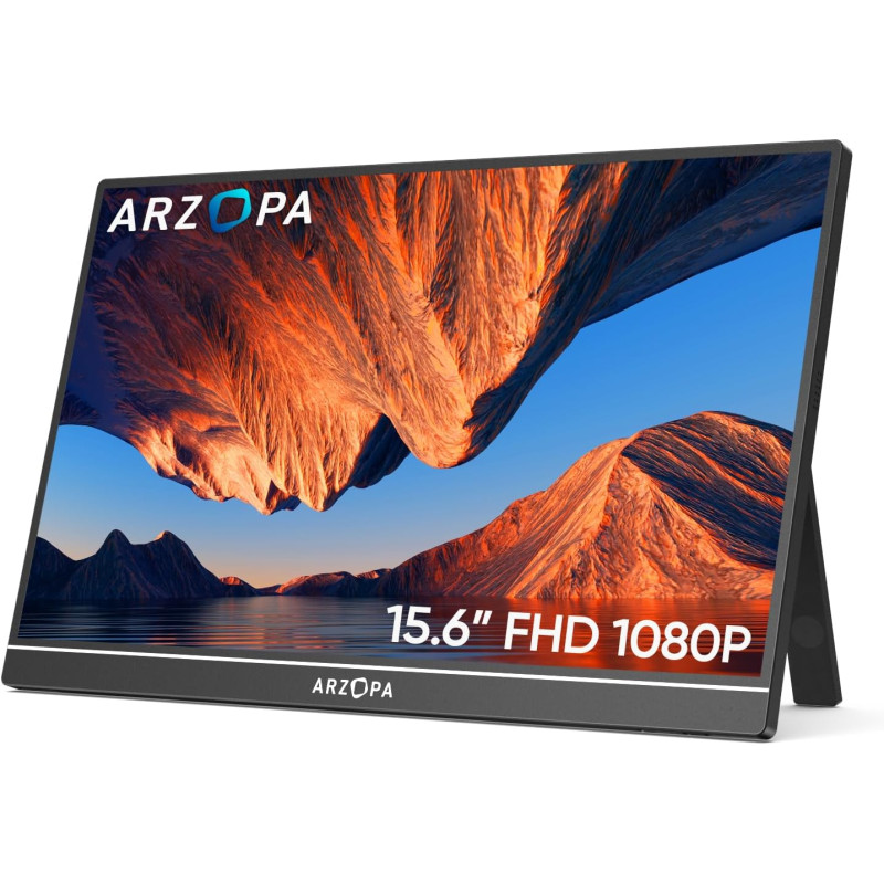 ARZOPA Écrans Portable 15,6" 1920 x 1080 FHD IPS pour Ordinateur Portable avec Béquille, Deuxième Écran Ultra Fin pour Ordinateu