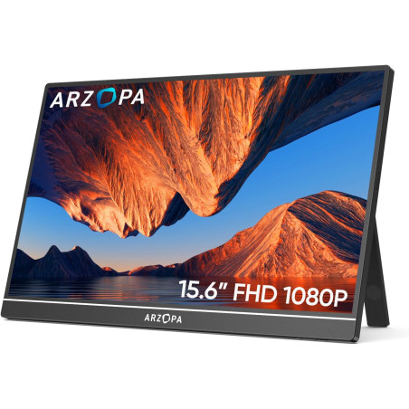 ARZOPA Écrans Portable 15,6" 1920 x 1080 FHD IPS pour Ordinateur Portable avec Béquille, Deuxième Écran Ultra Fin pour Ordinateu