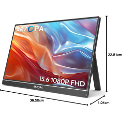 ARZOPA Écrans Portable 15,6" 1920 x 1080 FHD IPS pour Ordinateur Portable avec Béquille, Deuxième Écran Ultra Fin pour Ordinateu
