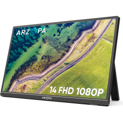 ARZOPA Ecran Portable,14.0" 1920×1080 FHD IPS pour Écran Portable Moniteur avec Tige Unique,Prise en Charge HDMI/Type-C/USB-C, d
