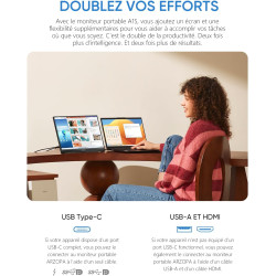 ARZOPA Ecran Portable,14.0" 1920×1080 FHD IPS pour Écran Portable Moniteur avec Tige Unique,Prise en Charge HDMI/Type-C/USB-C, d