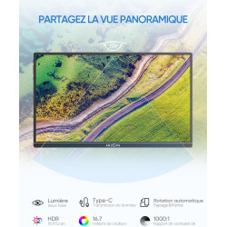 ARZOPA Ecran Portable,14.0" 1920×1080 FHD IPS pour Écran Portable Moniteur avec Tige Unique,Prise en Charge HDMI/Type-C/USB-C, d