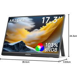 ARZOPA Grand Ecran Portable 17,3 Pouces, Moniteur Portable FHD HDR IPS, Deuxième Écran Externe avec Béquille USB C HDMI pour PC 