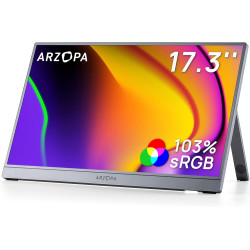 ARZOPA Écran Portable 17,3" Gris, Moniteur Portable 1080P FHD 103% sRGB IPS Gaming Écran Externe avec Pied Intégré HDMI USB-C po